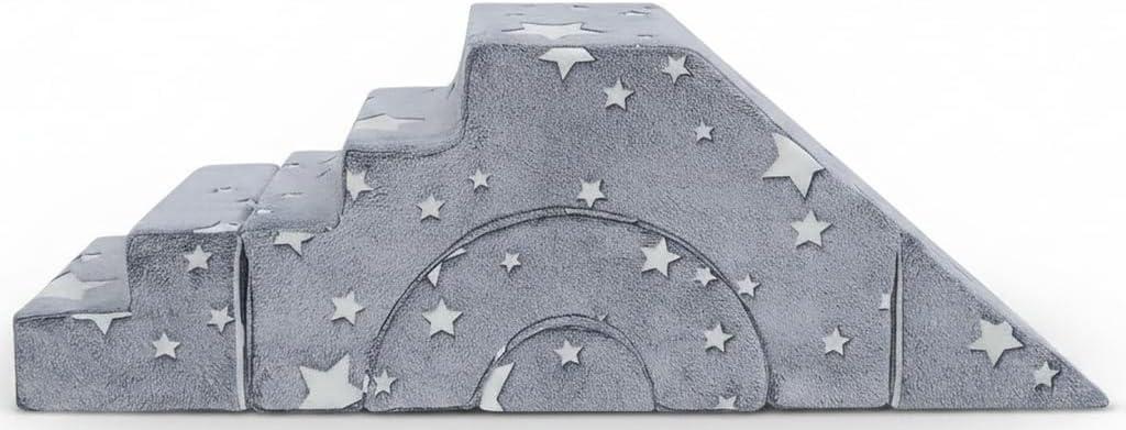 MeMoreCool Toddler Foam Climbing Couch – Modular Kids Sofa with Slide & Stairs | Convertible Sectional Play Couch for Babies & Toddlers, Glow‑in‑the‑Dark Stars, Soft Foam Playroom Furniture