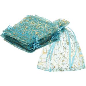 MECCANIXITY Organza Bags, 50Pcs 3.9x4.7 Inch Candy Mesh Bag with Drawstring Jewelry Gift for Party Favor Pouch Christmas Wedding Festival Small Gift, Lake Blue