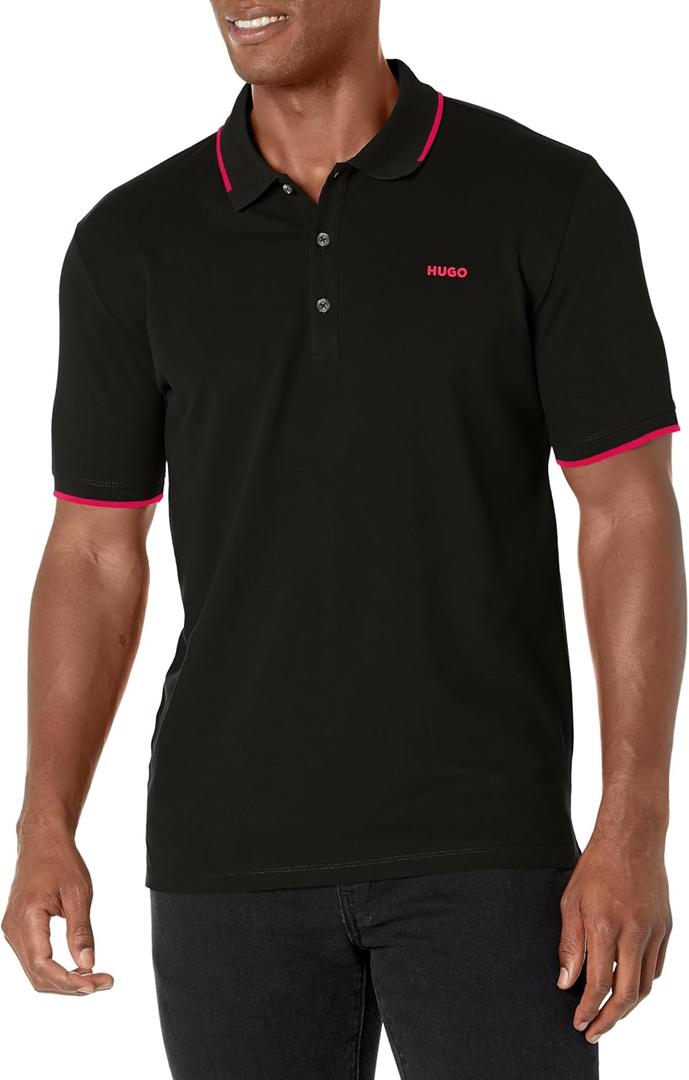 HUGO Men's Slim Fit Cotton Mix Polo Shirt (Large, Stormy Black) HUGO Men's Slim Fit Cotton Mix Polo Shirt (Large, Stormy Black)