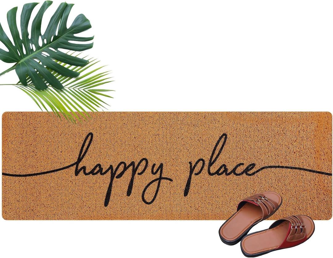 Long Doormat 48''x16'' Front Door Mat for Entrance Inside Outdoor Large Decorative Door Rug Welcome Mat for Outside Home Entry(Happy Place,Yellow)