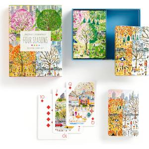 Galison Four Seasons  Playing Card Set Includes 2 Standard Card Decks Featuring Unique Cityscapes and Landscapes Throughout