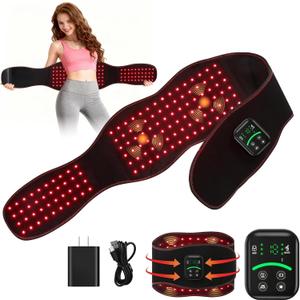 Red Light Therapy Belt for Body Back & Abdomen, 5000mAh Cordless Infrared Waist Wrap with 10Hz/40Hz Pulse, 3 Red Light & Vibration Massage, Portable Gift for Parents & Seniors (Black)