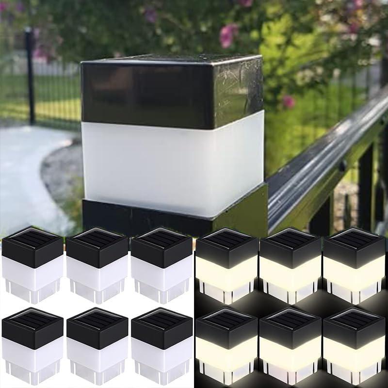 Solar LED 2In x 2In(5cm x 5cm) Fence Post Cap for Wrought Iron and Aluminum or Garden, Solar Fence Lights (Warm Light) (12)