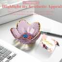 Purple Flower Jewelry Dish Glass Ring Holder Dish Jewelry Tray Cute Vanity Organizer Aesthetic Nightstand Bathroom Room Decor Trinket Dish Mothers Day Friendship Christmas Birthday Gifts for Women