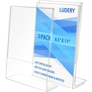 8.5x11 Inches Acrylic Sign Slant Back Holder, Plastic Display Stand,Brochure Holder, Table Top Sign Holder For Office, Home, Store, Restaurant (3pack)