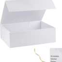 White Large Gift Box 16x14x5.3 With Lid, Ribbon, DIY Printable Sticker Paper - Magnetic Bridesmaid Proposal Box for Birthday, Wedding, Graduation Presents