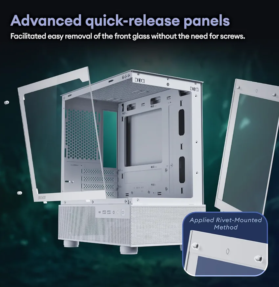 Okinos Aqua 3, Micro ATX Case, MATX PC Case with 3 X 120mm 3-Pin ARGB Fan Pre-Installed, Panoramic View Tempered Glass Front & Side Panel, with Type C Port, Black