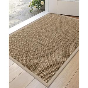 DEXI Ultra Thin Entryway Indoor Door Mat 24x36, Non Slip Rubber Backing Inside Entry Mat, Low Profile Easy Clean Dirt Trapper Doormat for Inside Entrance Patio, Beige