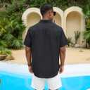 GSOU SNOW Mens Hawaiian Shirt Quick Dry Short Sleeve Tropiacl Floral Button Down Shirts for Beach Summer Vacation (Black, L)