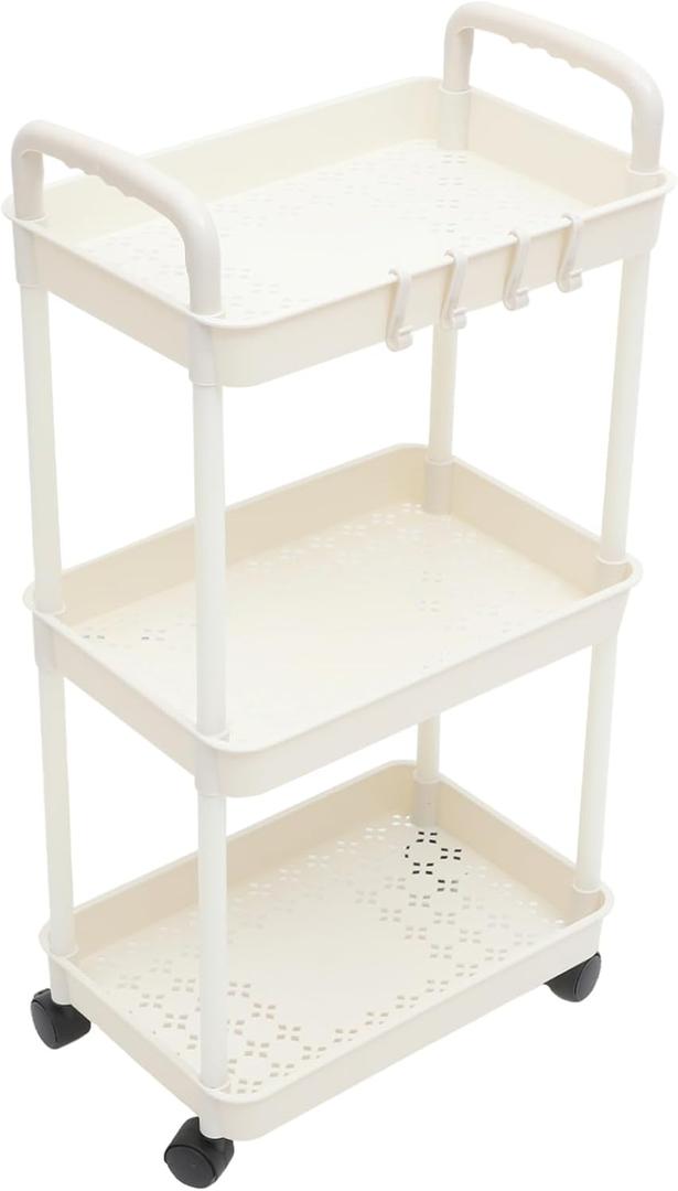 Rolling Storage Cart Multi-Utility Trolley Organizer for Kitchen Bathroom Living PP Material Mobile Shelving Rack for Easy Storage Organization (White)