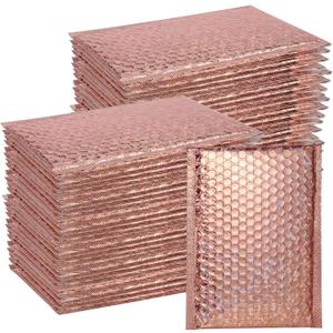 SINJEUN 50 Pieces 6 x 10 Inch Holographic Bubble Mailers, Rose Gold Metallic Padded Bubble Mailers, Glamour Self-Sealing Cushion Envelopes for Mailing, Shipping and Packing