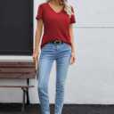 LOLONG Womens Tops Summer Short Sleeve V Neck T Shirts Casual Basic Tees Trendy (X-Large, Red)