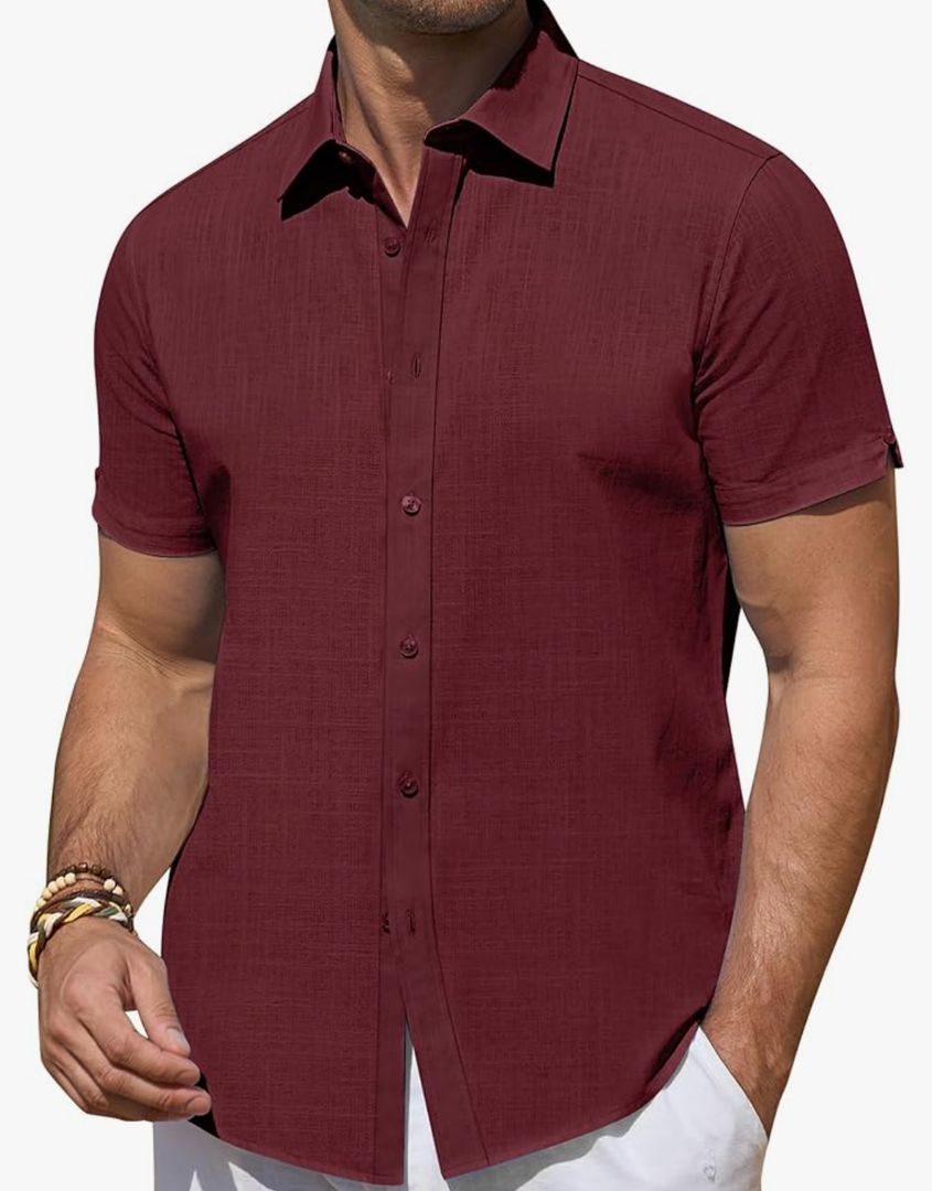 DEMEANOR Linen Shirts for Men Short Sleeve Button Down Shirts Summer Beach Casual Linen Button Up Shirt Vacation Wedding XXL