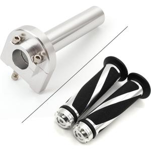 Motorcycle 7/8" Handle bar Hand Grips with Anodized CNC Quick Twist Throttle Tube Motorized Lever Control Fit for Most Scooter Sportbikes ATV for Kawasaki Honda Suzuki Yamaha Ducati (Sliver)
