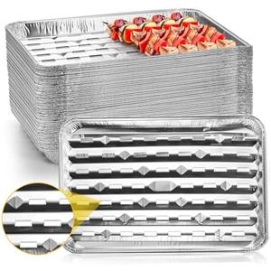 Yesland 30 Pack Disposable Aluminum Pans with Perforated Bottom for Air Circulation - 13.4 x 9 x 1.1 Inch Food Containers, Aluminum Sheet Pans for Cooking, Baking, Heating, Storing, Meal Prep, Takeout