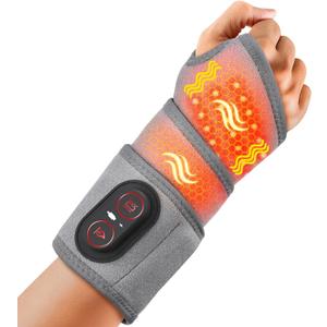 Cordless Wrist Heating Pad for Pain Relief, Wrist Massager for Carpal Tunnel, Heated Wrist Wrap Brace for Arthritis, Red Light Therapy Wrist Brace with 3000mAh Rechargeable, Gray