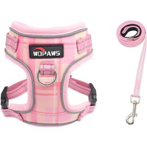 No Pull Dog Harness and Leash Set-Reflective Plaid Design, Adjustable & Comfortable with Front D Ring for Small Medium Dogs (XS, Pink Plaid)