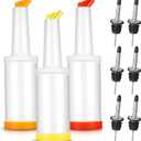 Chengu Fruit Juice Pour Bottles 34 oz Plastic Liquor Bar Supplies with Stainless Steel Bottle Pourer Tapered Spout for Cocktail Bartending Liquor Juice Store(Bright Colors,3 Pack)