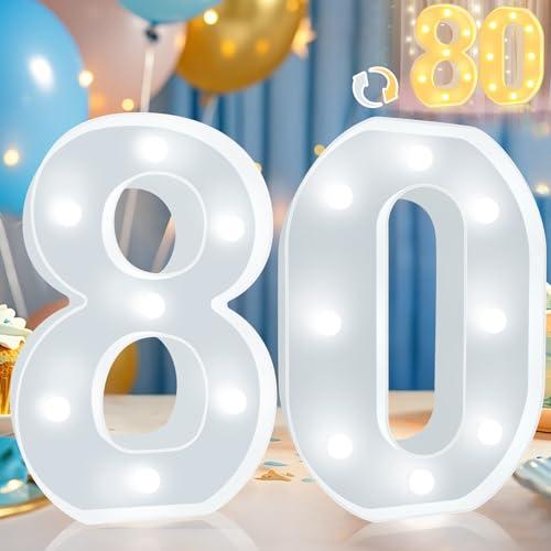 Pooqla 80th Birthday Decoration for Woman Man, Decorative LED Light Up Numbers, Marquee Numbers 80 Sign for Party Backdrop 80th Wedding Anniversary Decor, Warm White and Cool White Number 80