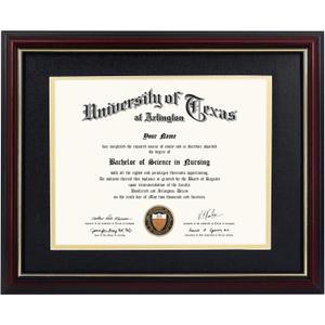 GraduationMall 8.5x11 Diploma Frame with Black over Gold Mat or Display 11x14 Certificate without Mat,Solid Wood & Tempered Glass,Cherry Finish with Gold Trim
