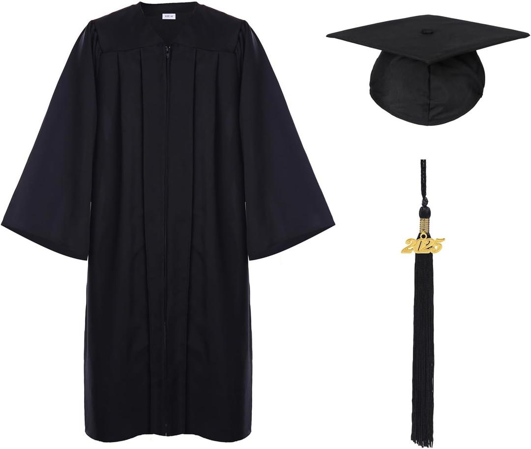Unisex Adult Matte Graduation Cap and Gown Tassel Set (48''FF(5'3''-5'5''), Black)