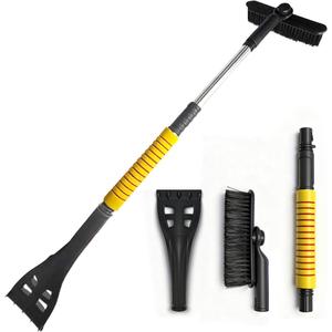 Ice Scraper and Snow Brush for Car, Lightweight 7" Brush Head & 33.5" Extendable Handle for Quick Windshield and Window Cleaning on SUV, Truck, Auto (Yellow)