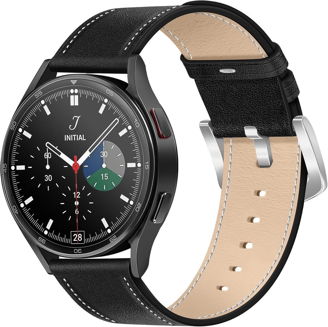 Leather Band for Men Compatible with Samsung Galaxy Watch 7/6/5/4/Active 2 40mm 44mm/Watch 6 Classic 43mm 47mm/Watch 5 Pro 45mm/Watch 4 Classic 42mm 46mm, 20mm Wristband Replacement Strap
