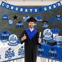 Blue and White Graduation Decorations Dinnerware Set Class of 2026 Decorations Blue Graduation Plates and Napkins Cups Tablecloth Banner for 2026 Congrats Grad Party Decorations, Serve 25