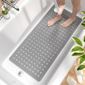 Grey Bath Mat. Suction Bottom 38" x 16" in