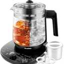 ICOOKPOT Hot Tea Maker Glass Electric Kettle with Infuser and Temperature Control,1.5L Stainless Steel 1200W Rapid Boiling,Programmable Control for your Favorite Teas and Coffee,Black