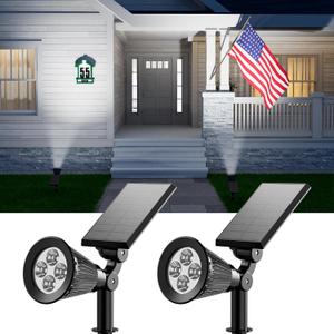 2 Pack Solar Spotlights Outdoor Waterproof for Flag, Tree, Statue, Number Sign, Plant Pot, Bright LED Outside Landscape Flood Lamp for Accent Uplighting Yard, Garden, Driveway, Walkway, Porch, Fence (Cool White)