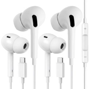 USB C Headphones for iPhone 17 16 Pro Max 16e 16 Plus 16Pro 15 Pro Max 15 Plus 15Pro, USBC Earbuds in-Ear Earphones Wired Type C Ear Buds with Mic Volume Control HiFi Stereo Noise Cancelling - 2Pack