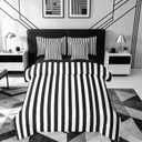 Feelyou Black White Striped Comforter Set Full Size 7 Pieces Striped Bedding Set Kids Boys Girls Basic Simple Bed in a Bag with Comforter, Sheets, Pillowcases, Cushion Covers Bedroom Decor
