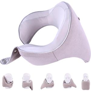 Travel Pillow Adjustable Memory Foam Neck Pillows Chin Neck Back Support for Sleeping Airplane Car Bus Home Office Gaming Travel Accessories, Grey (Large)