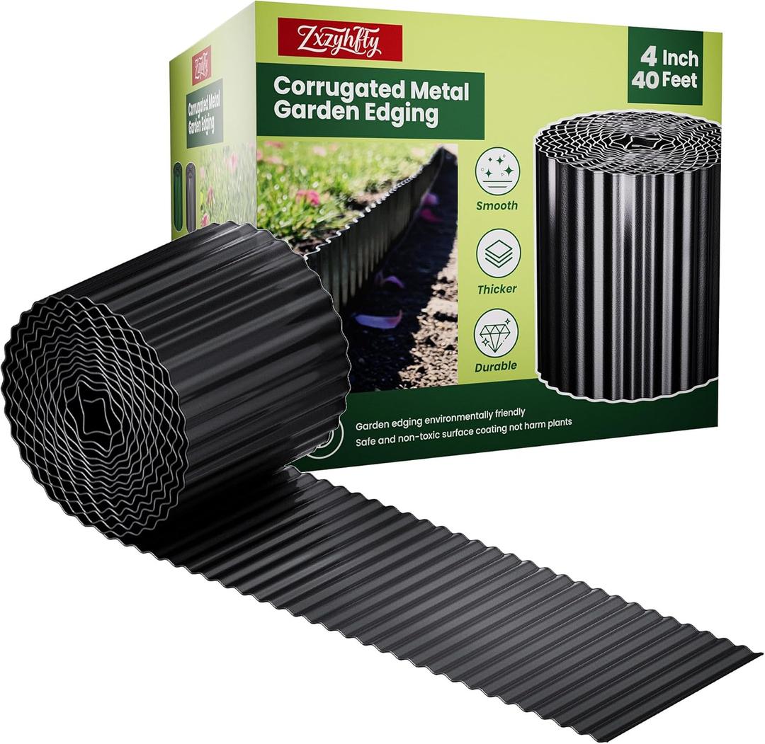 Corrugated Metal Garden Edging, Landscape Edging Border,Corrugated Metal Fence for Garden, Flower Bed, Lawn and Landscape Edging (1, Black, 4"40Ft)