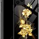 DJSOK Compatible with Case for iPhone 13 Pro Max, Golden Butterfly Rose Flower iPhone 13 Pro Max Cases for Women Girls,Design Pattern Back Bumper Anti Scratch Soft TPU Caver, 6.7 inch