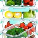 [5-Pack,36 Oz]Glass Meal Prep Containers 2 Compartments Portion Control with Upgraded Snap Locking Lids Glass Food Storage Containers, Microwave, Oven, Freezer and Dishwasher (4.5 Cups, Green)
