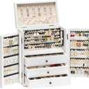 Jewelry Box Organizer, Large Jewelry Boxes for Women, Earring Jewelry Organizer for Necklace Earring Ring Bracelet, Rustic Wood Jewelry Organizer Box for Girls, Ideal Gift (White)
