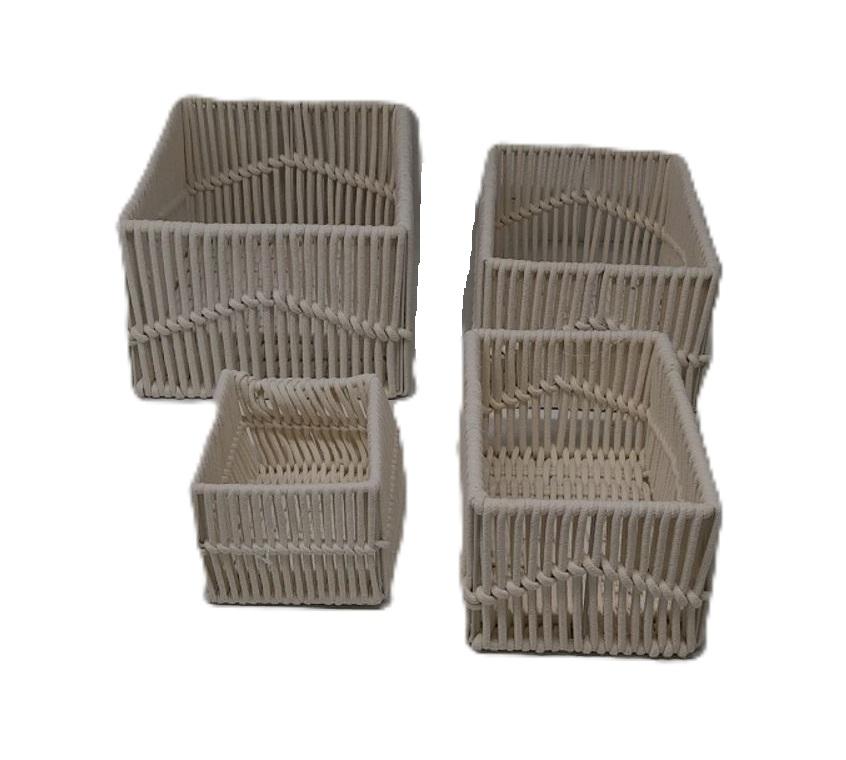 Wicker Storage Basket, Hand-Woven Paper Rope Woven Baskets, Rectangular Small Wicker Baskets for Organizing, Cube Storage Bins for Closet/Clothes/Dresser, White, 4-Pack