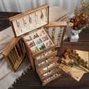 Poyilooo Jewelry Boxes for Women Girls, 9"x 5.9"x 12" Wooden 5-Layers Jewelry Organizer and Storage with Drawer, Suitable for Earring, Ring, Necklace, Bracelet, Gifts for Women