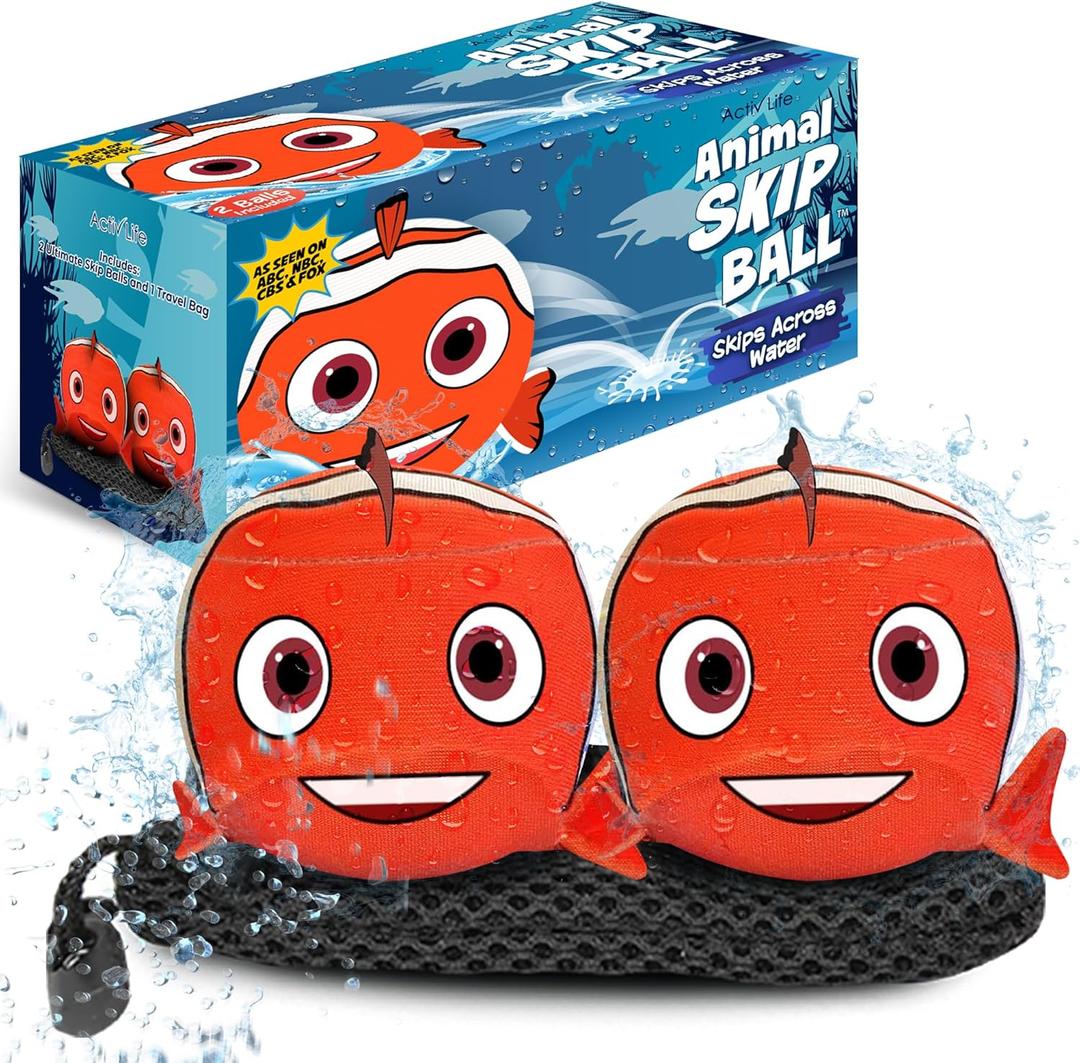 Activ Life The Ultimate Skip Ball  Water Bouncing Ball (2 Pack) Create Lasting Memories with Your Friends & Family at The Beach, Lake or Pool - Great for All Ages (Clown Fish)