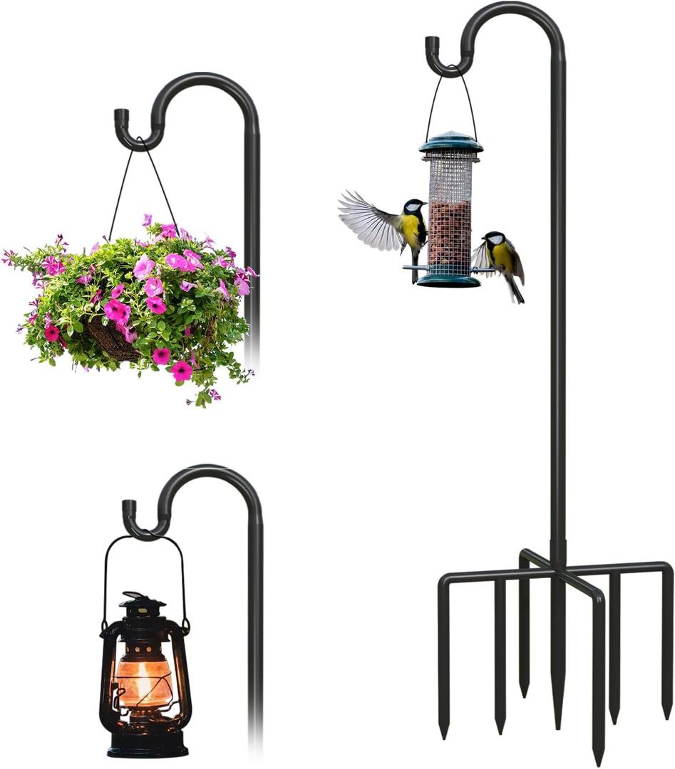 Breeze Touch 1Pack 76 Inch Adjustable Shepherd Hooks for Outdoor Outside, Heavy Duty with 7 Prongs Base, for Hanging Lantern, Hummingbird Feeder, Lightweight Plant, Wind Chime, Bird Feeder Hanger