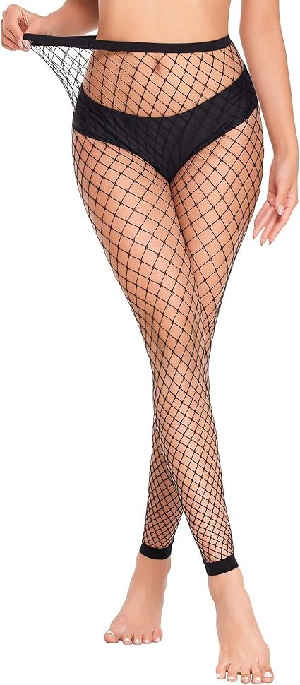 Fishnet Stockings Footless High Waist Fishnets Tights Pantyhose for Women, Black
