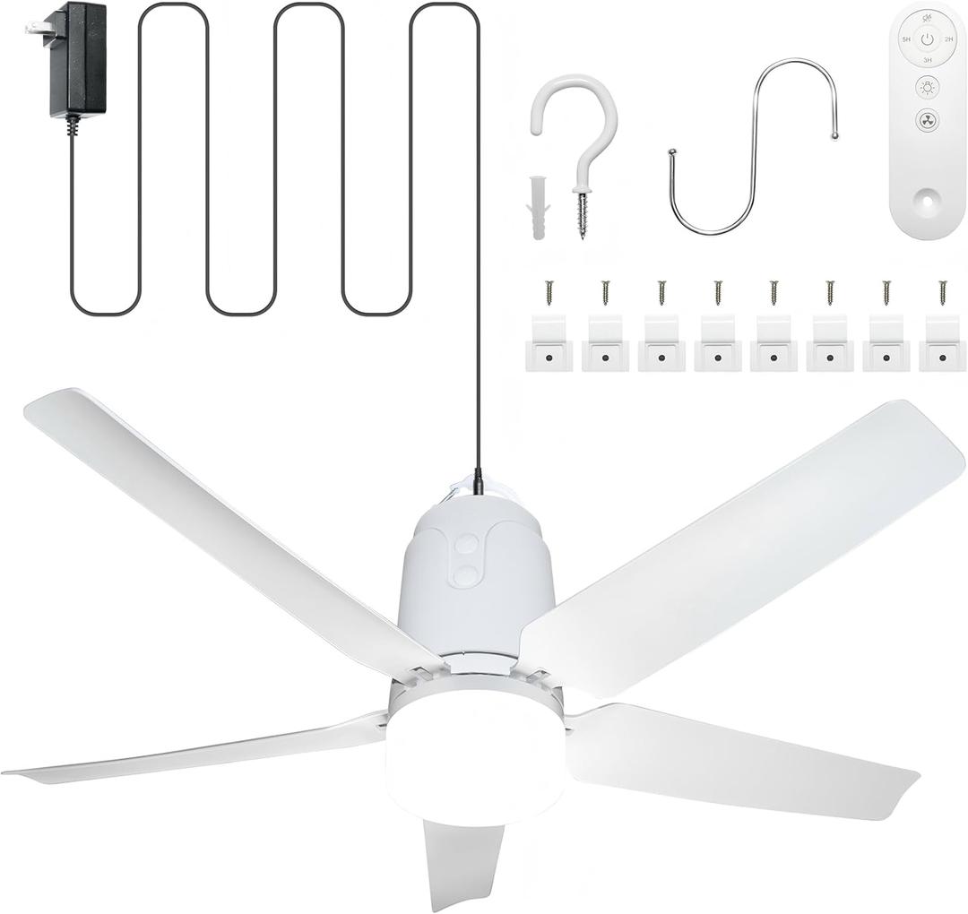 SHUNLEE 31.5" Gazebo Fans Outdoor Hanging, Canopy Fan with Light 3000-6500K, Portable Plug in Ceiling Fan with Remote, Hook, Great for Gazebo, Canopy, Pop up Tent, Patio (31.5")