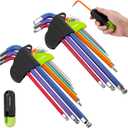 Allen Wrenches Sets, 19pcs Metric & SAE Allen Key Set with Ball End & T Handle, Extra Long Arm Key (1.5mm-10mm & 1/16"-3/8") for Bicycle, Furniture Assembly, Home Repair