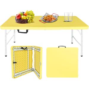 Portable Plastic Folding Table 4ft/6ft/8ft Heavy Duty White Black Picnic Dining Table Fold-in-Half for Camp Party Kitchen Indoor Outdoor