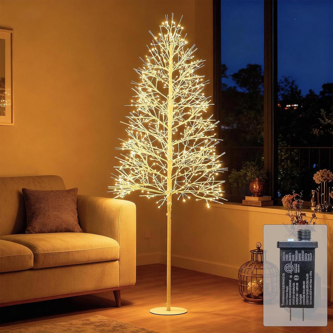 7FT Lighted Artificial Birch Christmas Tree with 768 LED Artificial Light Up Tree Lights for Indoor & Outdoor Home Christmas Party Holiday Decorations - Warm White