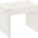 LUE BONA Modern Grid Tufted Vanity Bench Stool, 4.33'' Thick Chenille Upholstered Ottoman Footstool for Makeup Room, Bedroom & Living Room, 200lbs Capacity, White, 13"D x 18.9"W x 16.7"H