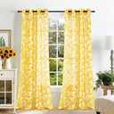XTMYI Yellow Sheer Curtains 96 Inches Long for Living Room,Match Blue or Gray Grey Decor,Leaf Pattern 96 Inch Curtains 2 Panels Set with Grommets,Light Pale Yellow
