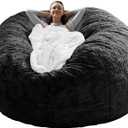 RAINBEAN Bean Bag Chair Cover, Big Round Soft Fluffy PV Velvet Sofa Bed Cover, Living Room Furniture, Lazy Sofa Bed, 6ft Black